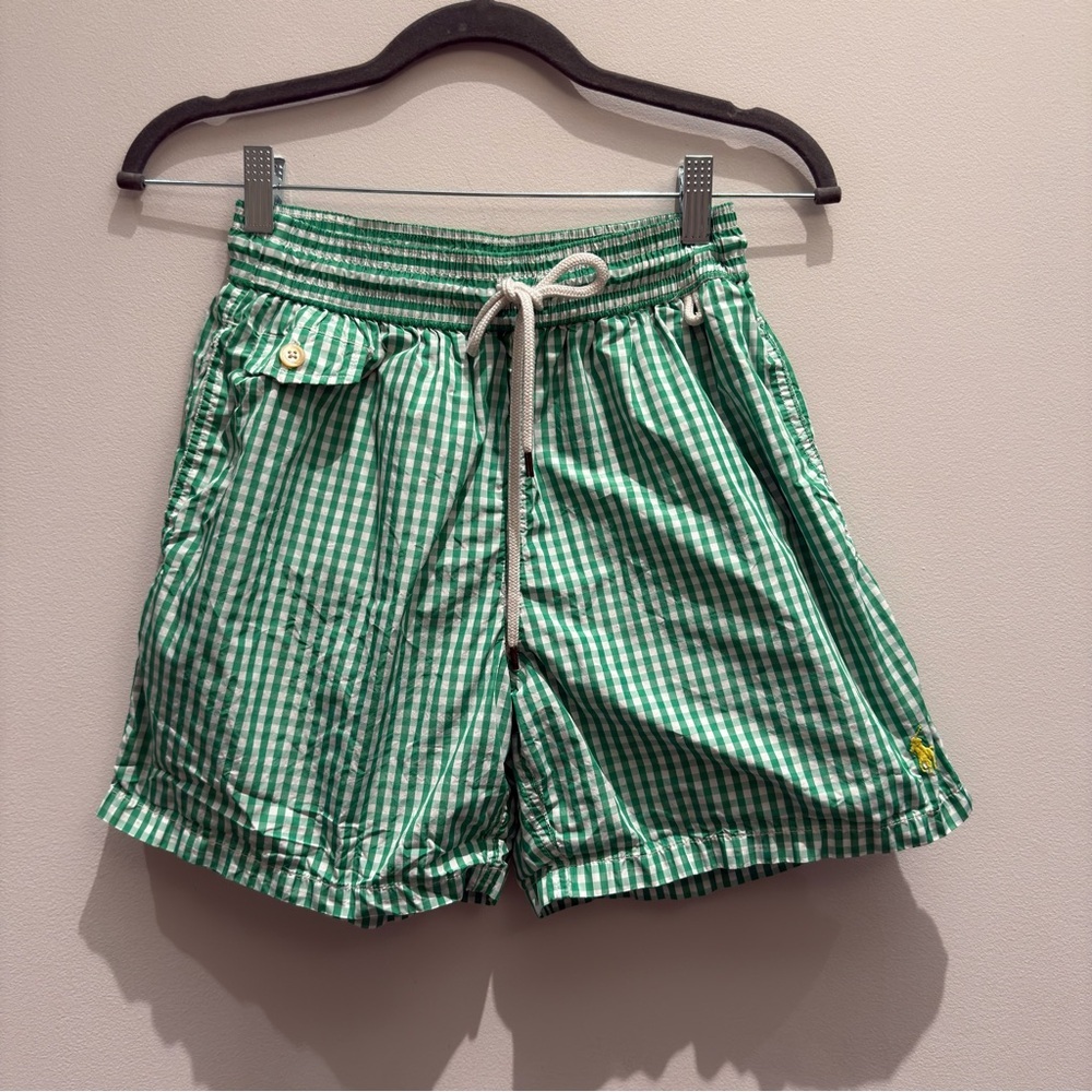 Polo Ralph Lauren Green Checkered Shorts Yellow Horse Size Small